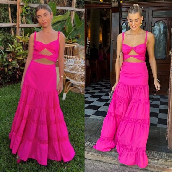 Alexis Azalea Maxi Dress Magenta Pink Twist Cutout Tiered Gown M‎ - Picture 2 of 16